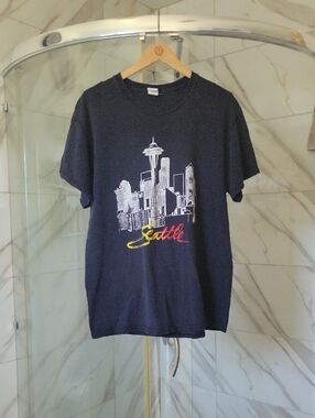 Gildan Black Seattle Skyline Graphic Tee with Yellow & Red Script
